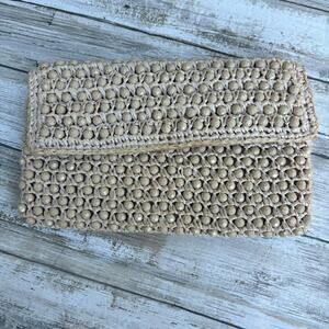 VTG Barbara Lee Purse Cream Beaded Rattan‎ Straw Clutch Small Made in Italy